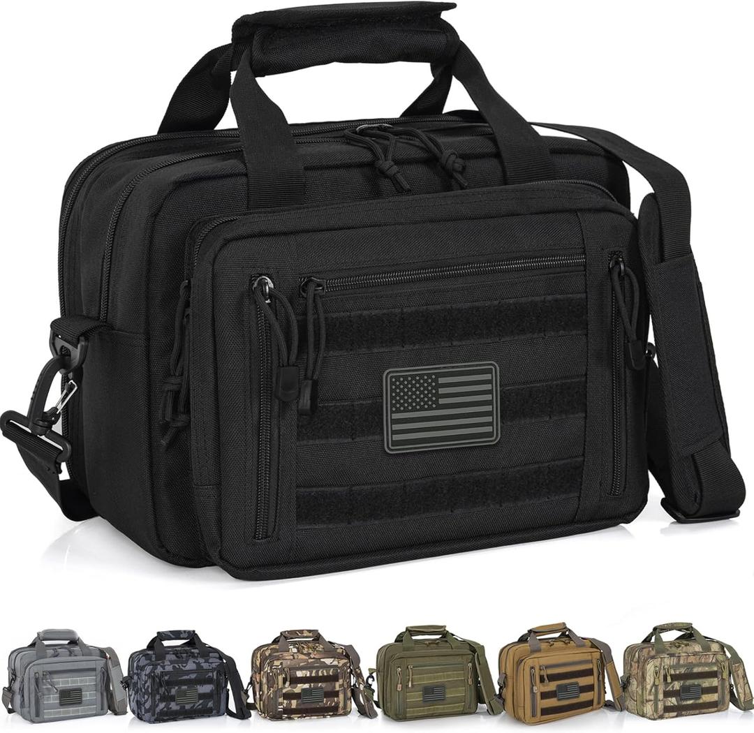 Pistol Case, Gun Range Bags For 2 Pistols 6 Magazines Carrying Shooting Bag with Lockable Zipper for Shooting Range Outdoor Hunting (Black)
