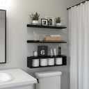 WOPITUES Floating Shelves for Wall 24 inch with Cube Shelf, Wall Shelves with Metal Rail for Decor, Bathroom Organizers and Storage, Over Toilet Shelves for Bathroom, Toilet Paper-Black, 23.6 inch