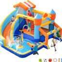 FINCOME Bounce House, Inflatable Bounce House with Water Slide for Kids Indoor & Outdoor, Bouncy Castle with Football Frame, Water Cannon, Basketball Hoop & Ring Toss, Water Slides for Kids Backyard, 12.1 ft x 11.7 ft x 7.5 ft