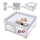 BABELIO Foldable Baby Playpen 46"  46", Portable Playard for Babies and Toddlers, Parents' Picks Awards Winner, No Assembly Required, Indoor & Outdoor Kids Safety Play Pen Area, Travel Fence, Grey