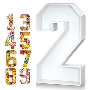 Paready 13.78'' Fillable Cardboard Number 2, Charcuterie Foam Board Number 2, Food Fillable Number Shaped Sweets Flower Candy Cupcake Container Box for 2nd Anniversary Birthday Party Decoration