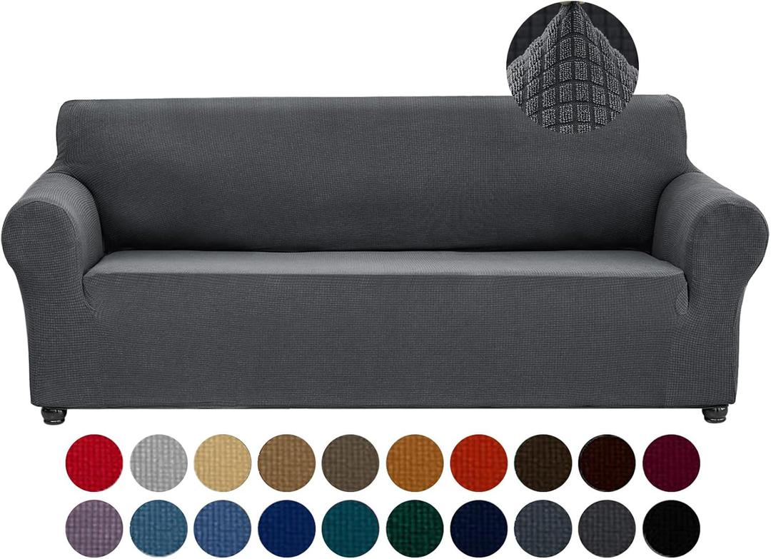 Joccun Stretch Couch Cover Slipcovers, 1-Piece Sofa Covers for 3 Cushion Couch Spandex Jacquard Washable Furniture Protector Cover for Living Room,Kids,Pets(Large 78''-94'',Charcoal)
