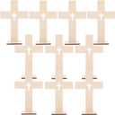 Garneck 10pcs Wooden Crosses for Crafts 6.6inch Unfinished Standing Crosses with Bases Tabletop Small Religious Crucifix Ornaments Catholic Baptism Centerpiece DIY Craft Supplies