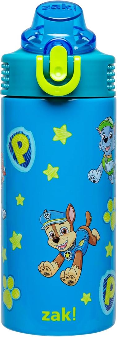 Zak Designs PAW Patrol Sage Kids Water Bottle For School or Travel, 14oz Stainless Steel Water Bottle With Straw, Handle, and Leak-Proof Spout Cover (Chase, Marshall, Skye, Rubble, Rocky, Zuma) | Sage, Kids, For School or Travel, Handle