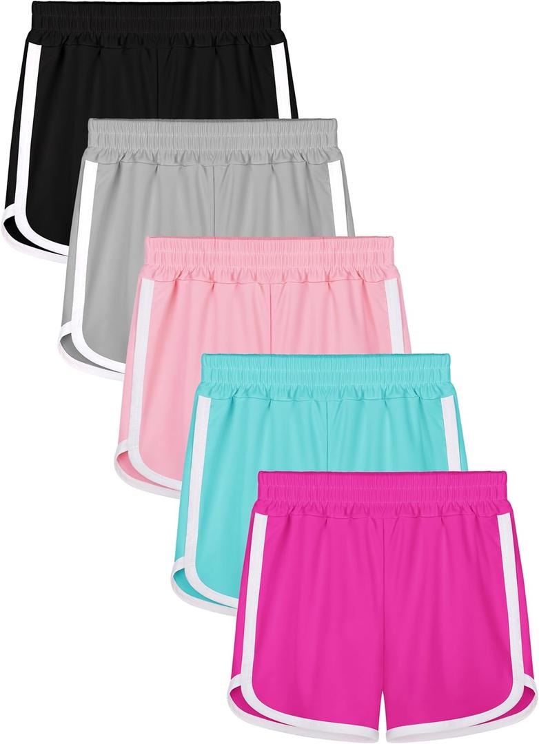 Resinta 5 Packs Girls Athletic Shorts Toddler Soccer Sports Shorts Kids Quick Dry Gym Running Short (2-3T, Black,light Gray,pink,hot Pink,turquoise)