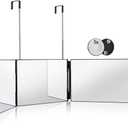 HIEEY 3 Way Mirror for Hair Cutting,360 Trifold Mirror with Height Adjustable Telescoping Hooks,and 5X Magnification,for Makeup, Hair Styling