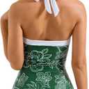 SUUKSESS Women Sexy Tummy Control One Piece Swimsuit Halter Retro Bathing Suit (S)