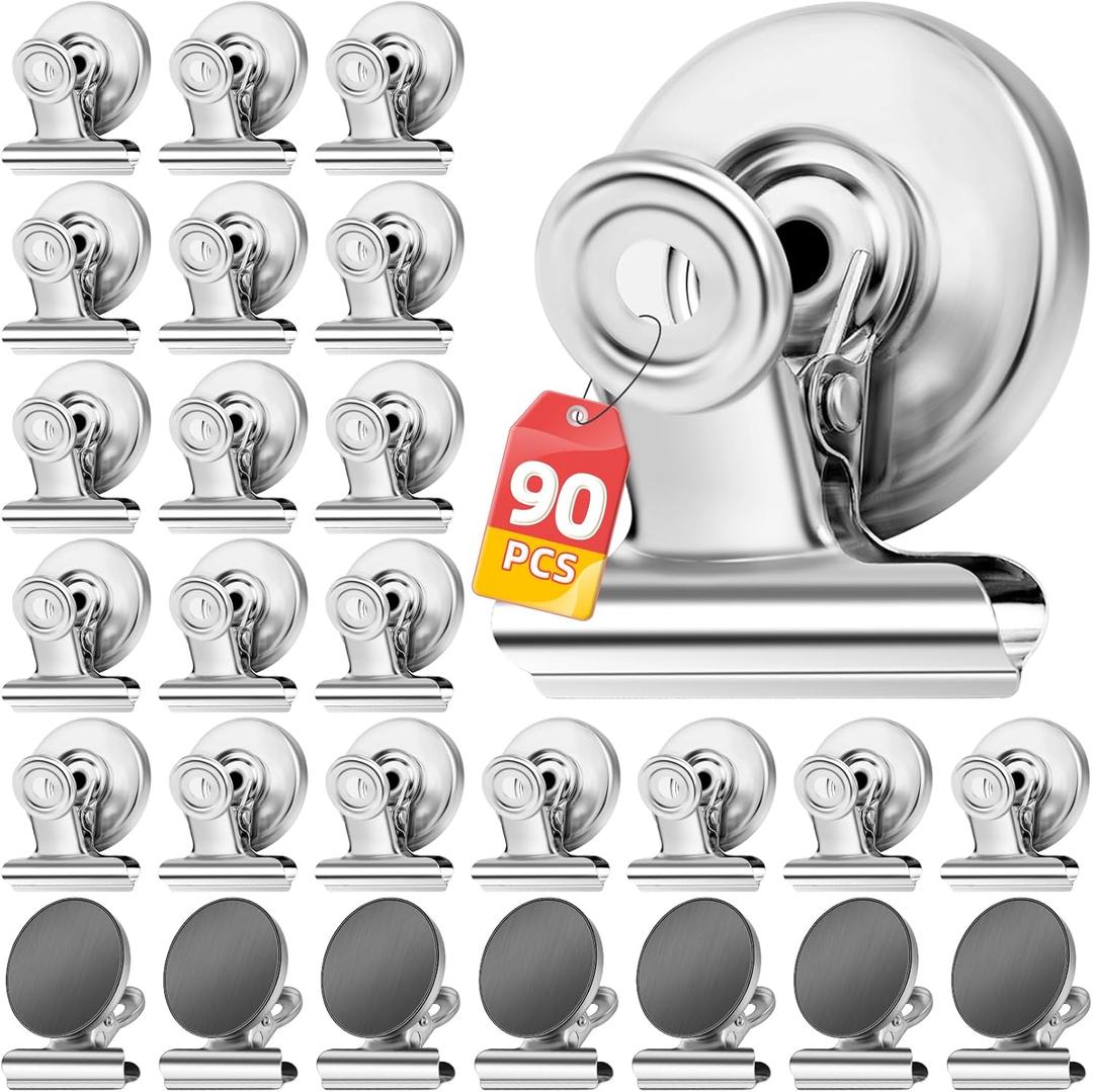 VNDUEEY 90 Pack Fridge Magnets Refrigerator Magnets, Magnet Clips for Whiteboard, Magnetic Paper Clip Dispenser Holder for Desk, Kitchen, School, Office (Silver)