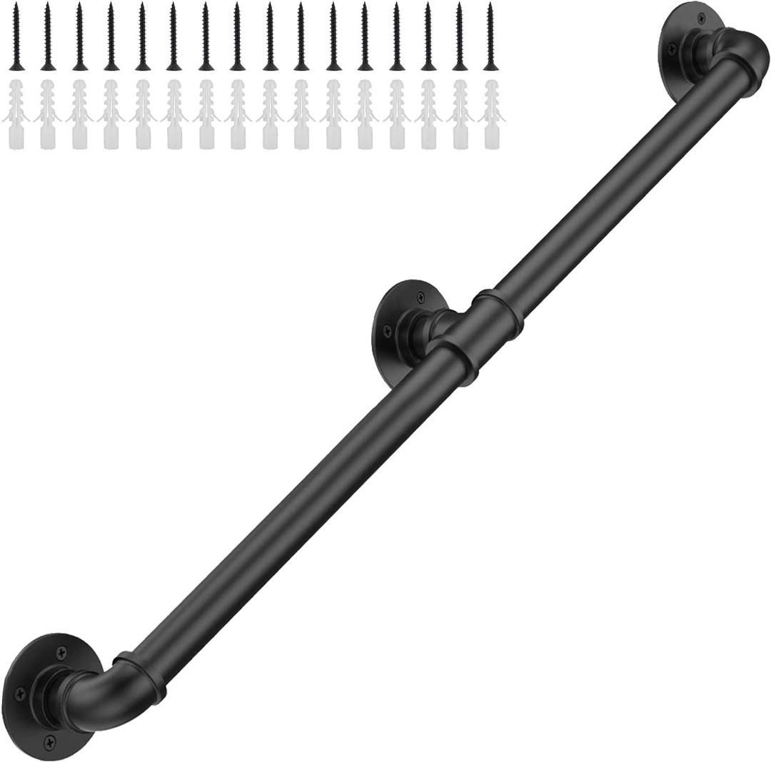 Pipe Handrails for Indoor Stairs4FT Metal Staircase Handrail, Black Galvanized Industrial Iron Hand Rail for Indoor & Outdoor Wall Mount Support, Wall Hand Railing,Safety Handle, Steps Baluster
