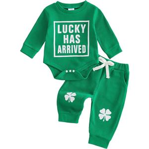 Douhoow Baby Boy St Patricks Day Outfit Infant Boy Girl My 1st St Patricks Embroidered Baby Sweatshirt Romper Pants Set 12-18M