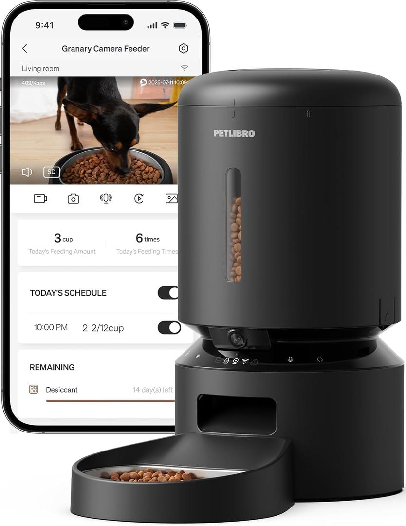 PETLIBRO Automatic Cat Feeder with Camera, 1080P HD Video with Night Vision, 5G WiFi Pet Feeder with 2-Way Audio, Low Food & Blockage Sensor, Motion & Sound Alerts for Cat & Dog Single Tray (Black)