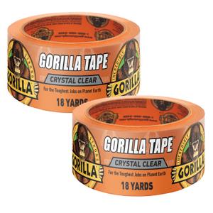 Gorilla Crystal Clear Tape, 1.88 x 18 yd (Pack of 2) - Weather Resistant for Indoor or Outdoor Projects and Repairs