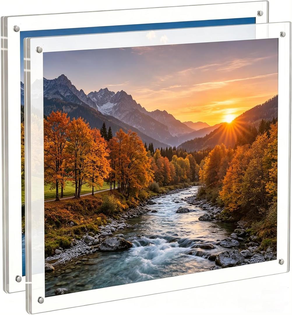 2 Pack 11X14 Acrylic Wall Mount Picture Frame Self-adhesive, Clear No Drilling Magnetic Floating Frameless Photo Frames for Display Diploma Degree Certificate and Files