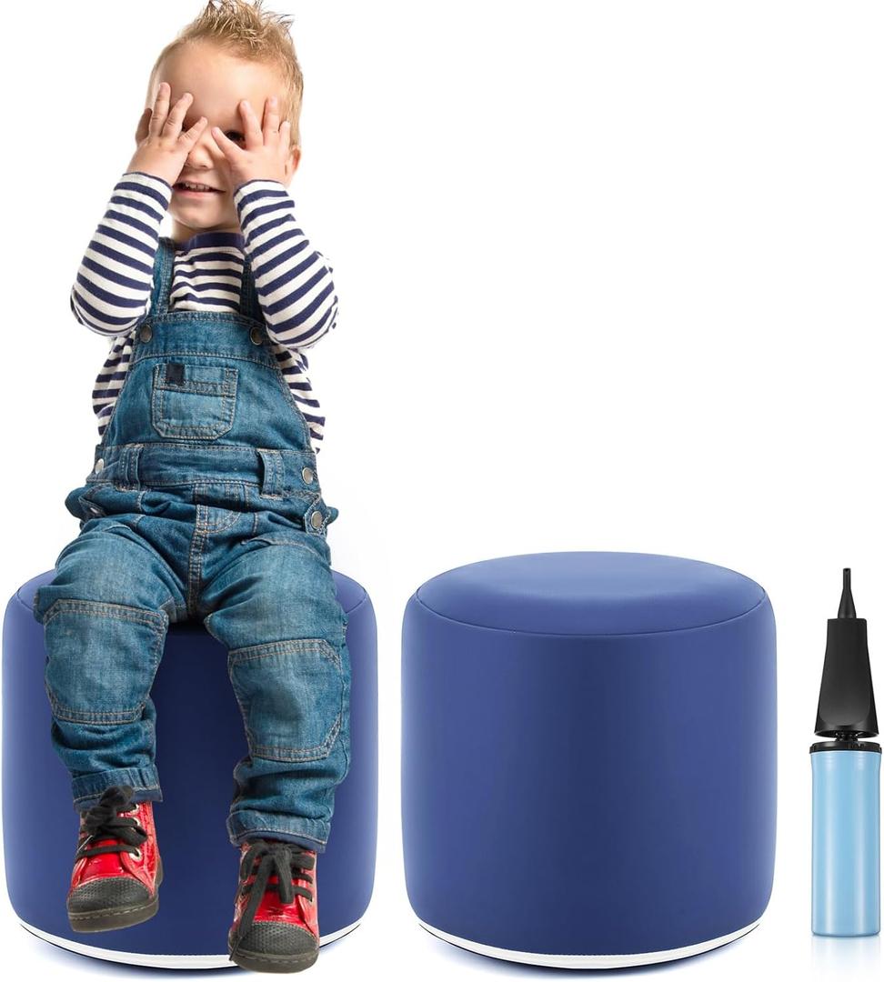 Flexible Seating for Classroom Elementary 10" x 12" Classroom Floor Cushion Stool for Kids Toddlers Foot Rest Inflatable Ottoman Under Desk with Pump for Kindergarten Preschool Home School, Blue 