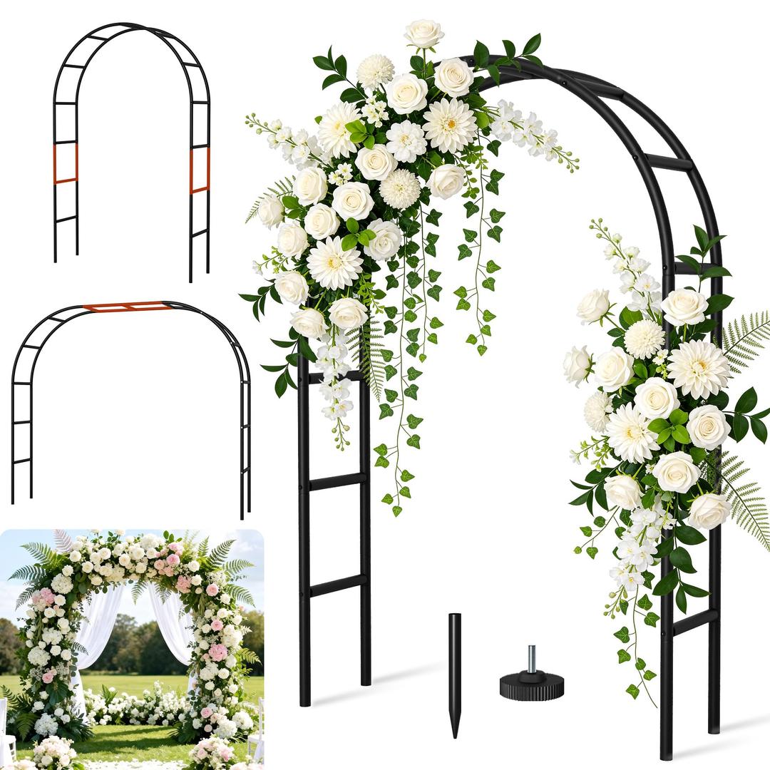 Fecita Thickened Rustproof Garden Arch Metal Trellis for Climbing Plants Outdoor, Wedding Arch Garden Arbor Frame Archway 4.9 x8.1 or 7.9 x6.7Ft Flower Arches for Bridal Party Decoration (Black)