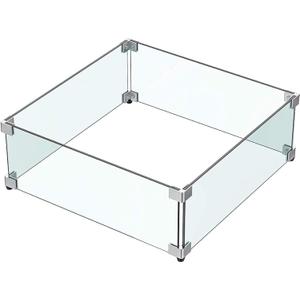 MESIDA 17.5"x17.5"x6" Fire Pit Glass Wind Guard, Tempered Glass Firepit Table Shield, Thick and Sturdy, with Hard Aluminum Corner Bracket