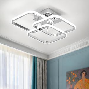 Modern Ceiling Light,Dimmable LED Ceiling Light Fixtures with Remote Control,Square Flush Mount Ceiling Lamp for Living Room Dining Room Bedroom Kitchen (Chrome)