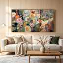 Wooden Framed Colorful Flower Wall Art,Abstract Botanical Canvas Print,Long floral landscape Picture Poster,Vintage Watercolor Floral Painting Artwork for Bedroom Living Room Office