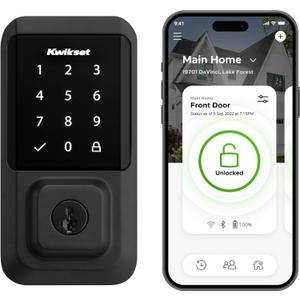 Kwikset Halo Wi-Fi Smart Lock, Keyless Entry Front Door Touchscreen Deadbolt, Matte Black Finish, Grade AAA Certified, UL Listed, Easy Install No Hub, App Control, Digital Remote Lock