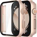 Misxi 2 Pack Tempered Glass Case Compatible for Apple Watch SE 3 (2025) SE 2 SE Series 6 Series 5 Series 4 40mm, Hard PC Screen Protector Protection Ultra-Thin Cover for iWatch, 1 Rose Gold + 1 Transparent