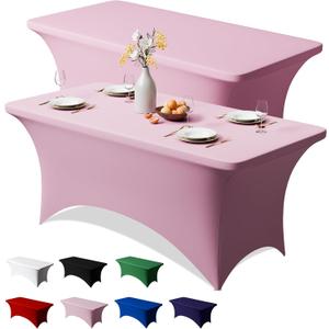 Trlyc 2 Pack 6FT Spandex Table Cloth - 72 x 30 Inch Rectangular Stretch Tablecloth, Wrinkle Resistant Scretch Table Cover for Wedding, Party, Banquet, Picnic, Outdoor Decoration (2Pcs,Pink)