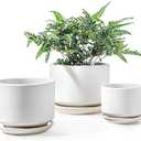 LE TAUCI Ceramic Plant Pots, 4.3+5.3+6.8 inch, Set of 3, Planters with Drainage Hole and Saucer, Indoor Flower Pot with Hole Mesh Pad, Gifts for Mom, White