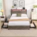 Queen Bed Frame - 86.8x60.2x39.4 Inches with 4 Storage Drawers, Storage Headboard (2 Standard Plug Outlets, 2 USB Ports), Smart LED Lights, Easy Assembly, No Box Spring Needed