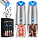 XinXu RECHARGEABLE Salt and Pepper Grinder Set,Automatic Pepper Mill,USB Rechargeable,Adjustable Coarseness,One-handed Operation,Ceramic Burr,Refillable,Auto Grinders Shakers LED Light,Sliver