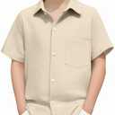 Arshiner Boys Button Down Shirt 100% Cotton Short Sleeve Shirt Solid Summer Beach Shirts with Pocket Size 150