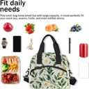 Insulated Lunch Bag for Women - Girl Green Leaves Box Reusable Meal Tote with Adjustable Shoulder Strap, Large Lunchbox for School Work Picnic Travel Camp Adult Children Kids Teens