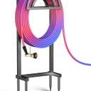 OLV Hose Holder Holds 150-ft Water Pipe, Outdoor Freestanding Heavy Duty Water Hose Holder Reel with 4 Spikes, Detachable Metal Hose Storage Stand Hanger Rack for Outside Yard Lawn Farm, Black