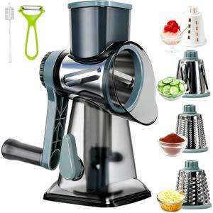 KalraMay Cheese Grater,Rotary Cheese Grater with Handle, Multifunctional Rotary Cheese Shredder Effortlessly Grates Cheese, Vegetables, and Fruits (Blue)