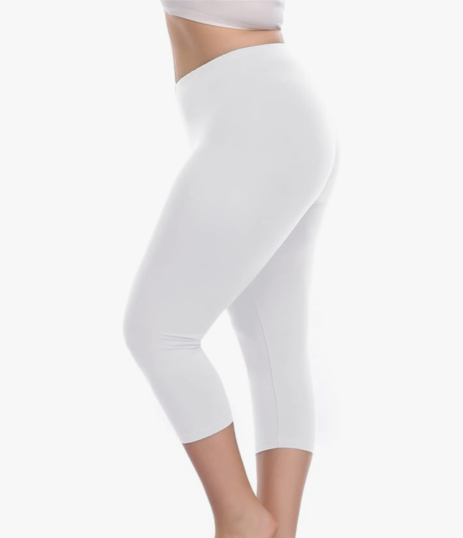 Extra Soft Capri Leggings with High Wast - 20 Colors - Plus (Plus Size (XL - 3XL), White)