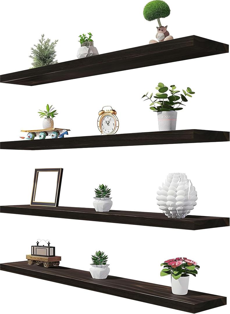36 Inch Brown Wood Floating Shelves for Wall Rustic Wall Shelf for Bedroom Living Room Set of 4, 36Incn