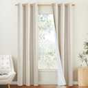NICETOWN 100% Blackout Room Warming Linen Texture Curtains 84 inches Long, Beige, 2 Panels, Thermal Insulated Full Blackout 2-Layer Lined Drapes, Energy Efficiency Window Draperies for Boy's Room, Beige 