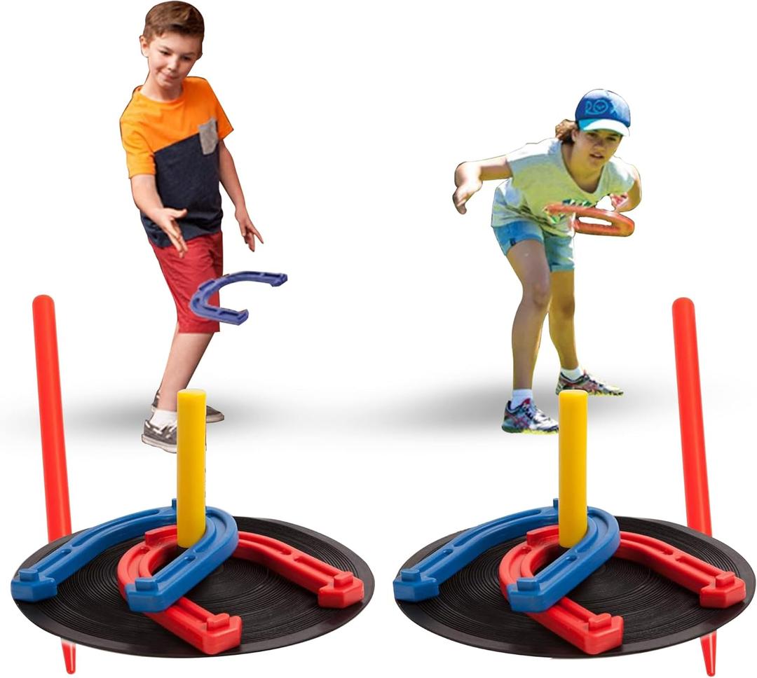 YONAR Sports Outdoor Indoor Rubber Horseshoes Set | Includes 4 Horseshoes, 2 Pegs, 2 Rubber Mats, 2 Red Plastic dowels, 1 Mesh Bag | Perfect for Beach, Parks, Picnics, Backyard, Fun for Kids Adults