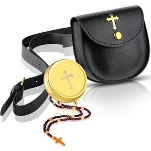 2 Pcs Pyx for Communion Host Catholic Leather Pyx Burse Cross Gold Toned Case Catholic Box for Communion Priests Deacons Eucharist Holy Gift