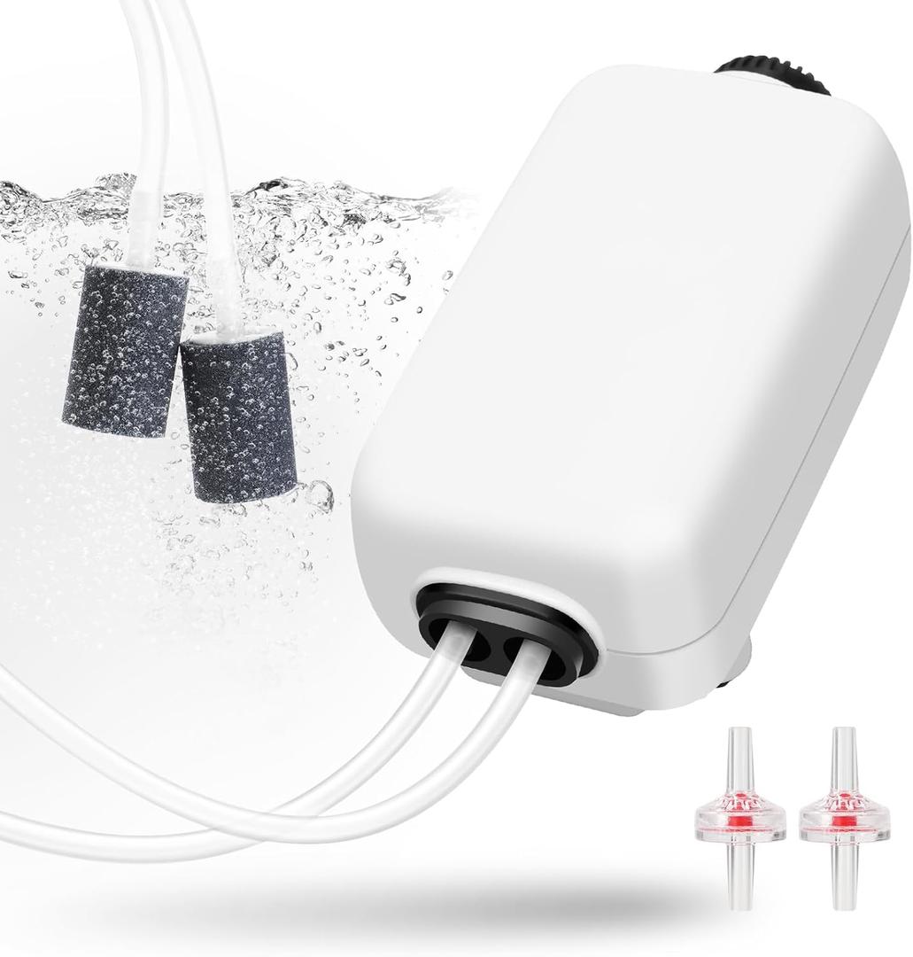 AQUANEAT Aquarium Air Pump for 20-210 Gallon Tank, Fish Air Bubbler, Hydroponic Oxygen Aerator with Stones, Airline Tubing, Check Valves