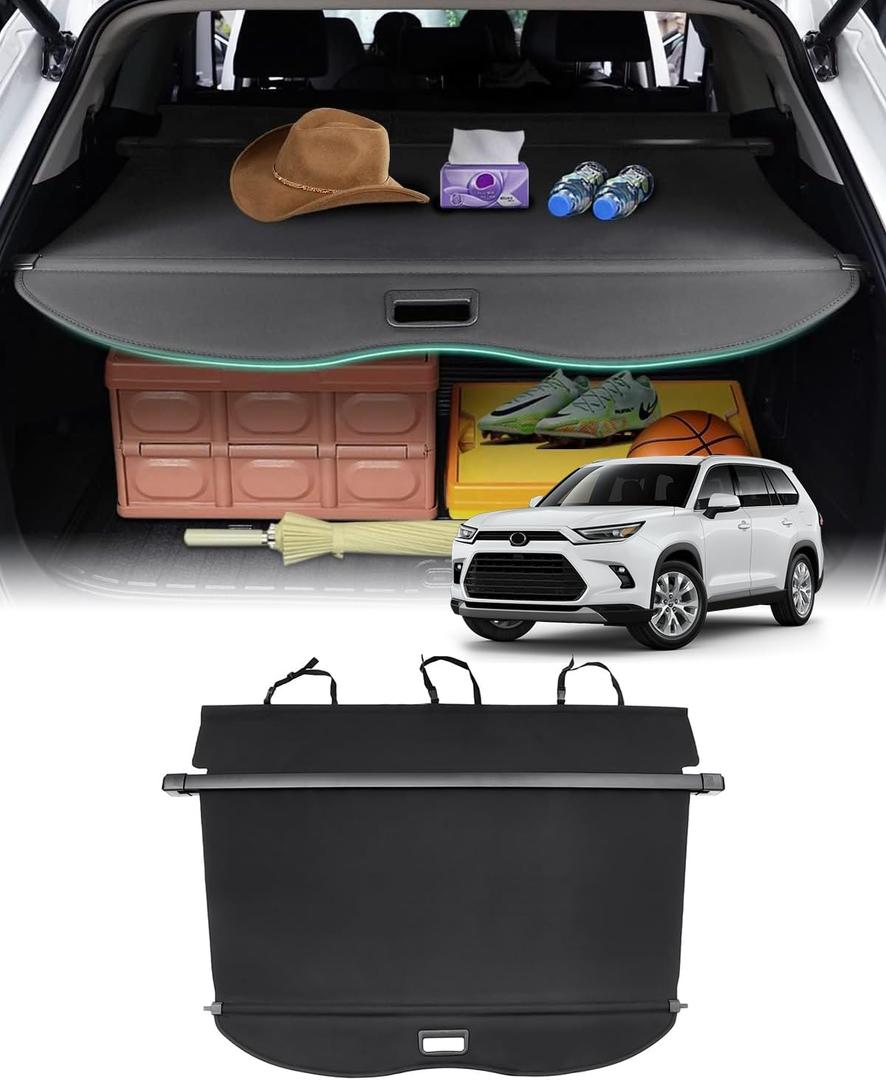 Powerty Retractable Cargo Cover for 2020-2026 Toyota Highlander-Carbon Fiber Texture Trunk Cover Privacy Screen Rear Security Shade for Highlander Accessories(Extra Flaps)