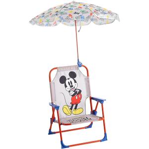 Disney Mickey Mouse Kids Beach Chair with Umbrella,Foldable Portable Toddler Chair with Armrests, Locking Mechanism & Sun Shade