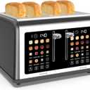 4 Slice Toaster Touch Screen, Stainless Steel Toasters Digital Timer, Dual Control Panel Toasters, 8 Shade Settings 6 Bread Types for Bagel, Cancel, Defrost 1650W Grey
