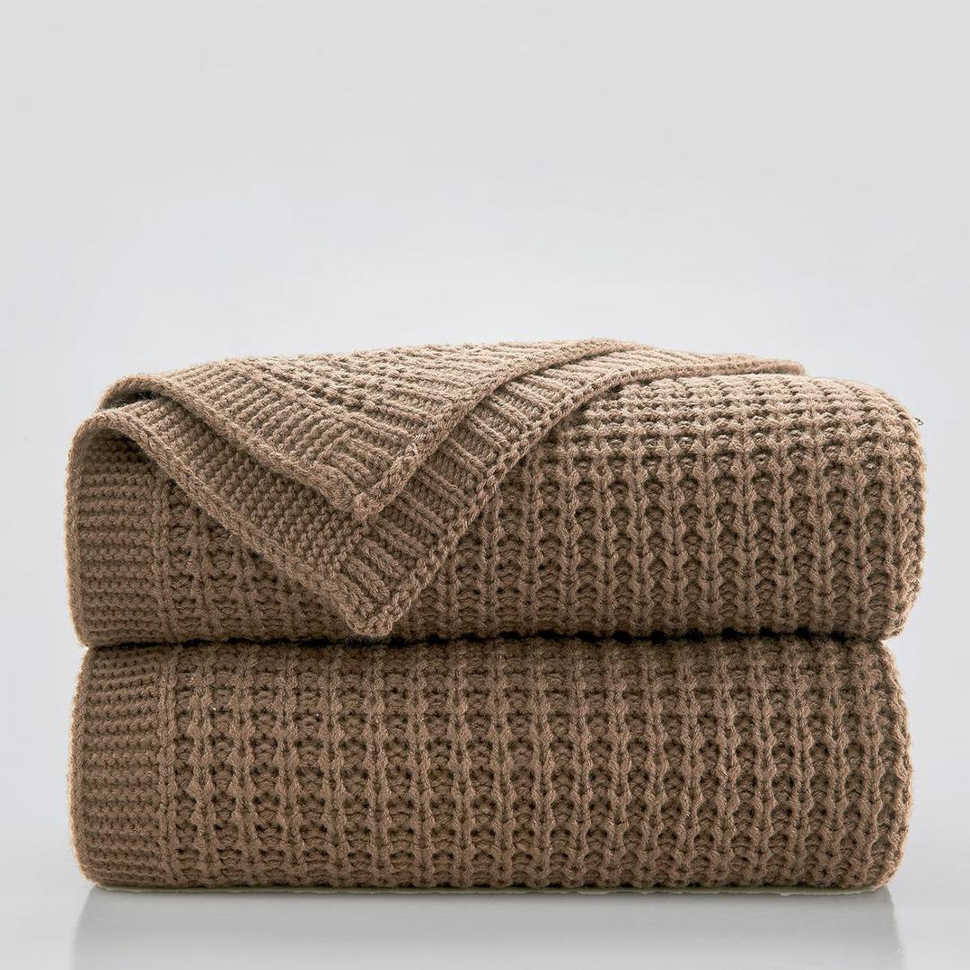 Douceur Light Brown Throw Blanket for Couch, Soft Chunky Cable Knit Throw Blanket, Classic Fisherman's Rib Stitch Pattern Throw for Living Room Gift, 60"X80"