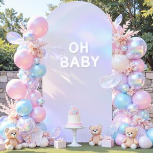 White and Silver Arch Backdrop Cover 7.2FT Wedding Arch Covers Stretchy Backdrop Birthday Party Colorful Arch Cover Spandex Balloon Banquet Graduation Bridal Baby Shower Photo Background Decoration