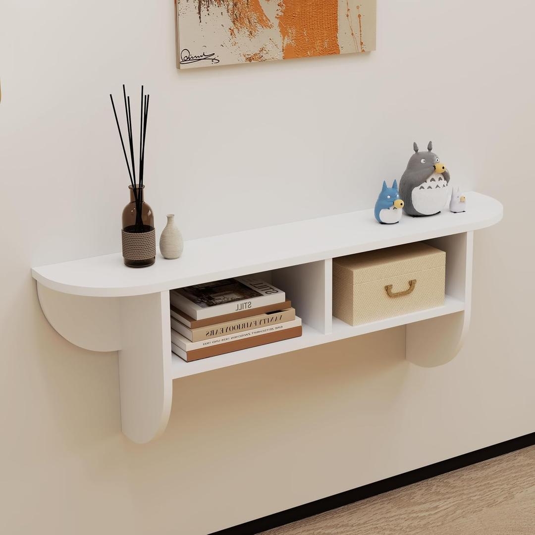 Floating Solid Wood Console Table, 39'' Wall Mounted Narrow Entryway With Storage Shelf, Modern Couch Small Entry Way for Front Hall, Hallway (White, 39.37IN) (White)