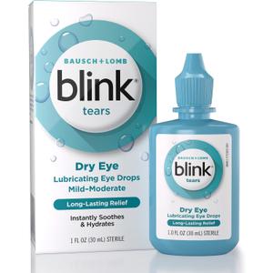 BLINK Tears Lubricating Eye Drops, Moisturizing & Soothing for Mild to Moderate Dry Eyes, with Hyaluronate, Reduces Discomfort, Long-Lasting Hydration, Soothes & Moisturizes, 1 Fl Oz