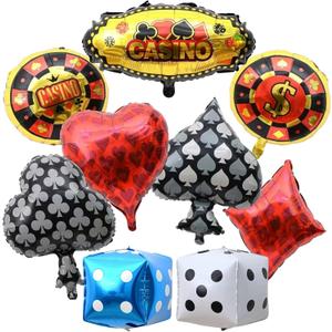 2 x 9 Pcs Casino Balloons，Dice Casino Theme Party Decorations ，Poker Themed Photography Props Balloons for Birthday, Texas Poker Parties Decor Game Night Las Vegas Themed Party Supplies