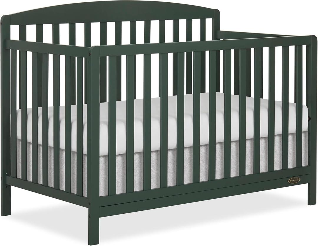 Dream On Me Odelle 5-in-1 Convertible Full-Size Baby Crib in Forest Green, GreenGuard Gold & BSA Converts to Toddler, Day & Full-Size Bed, Sustainable Pinewood, 3 Mattress Heights, 54.7"L x 29.3"W x 40.2"H