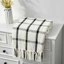 CREVENT 50"X60" Farmhouse Breathable Soft and Warm Chenille Plaid Throw Blanket for Sofa Couch Bed, Home Decoration Throw with Tassles (Black & White)