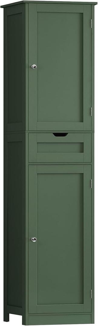 Iwell Tall Bathroom Storage Cabinet with 2 Doors & 1 Drawer, Narrow Storage Cabinet with Adjustable Shelves, for Living Room, Bathroom, Kitchen, Forest Green, 11.8"D x 15.7"W x 67.1"H