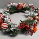 Pre-Lit Artificial Christmas Wreath 24Inch, Christmas Door Decorations Wreath with 50LED Warm Lights, Christmas Balls, Pine Needles, and Red Berries for Front Door Wall Windows X-mas Ornament
